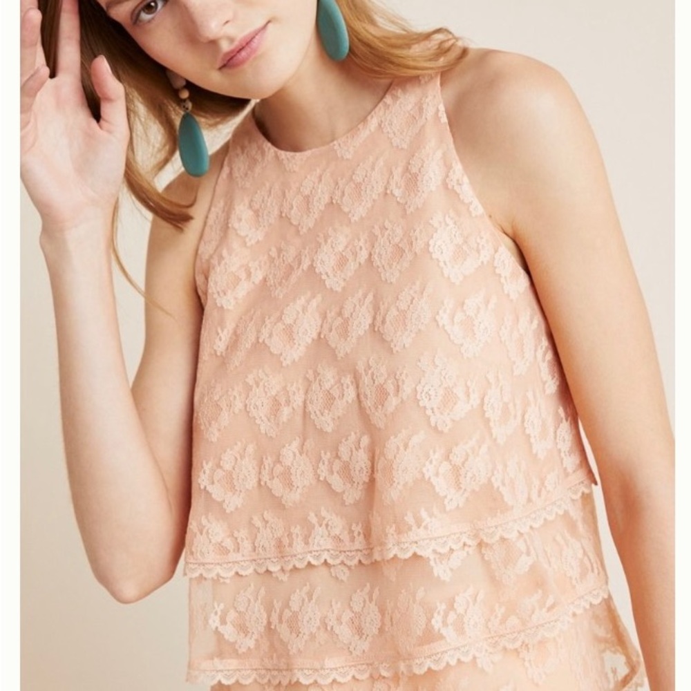 Anthropologie Blush Lace Tiered Blouse